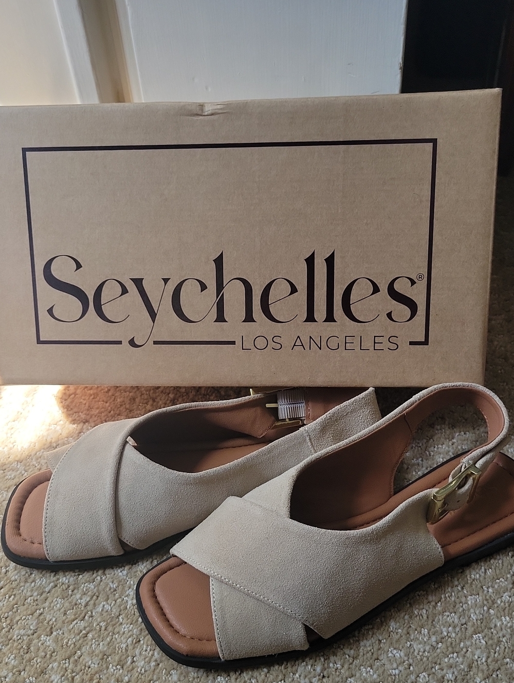 Seychelles Neutral Beige Suede Crisscross Slingback Sandals
